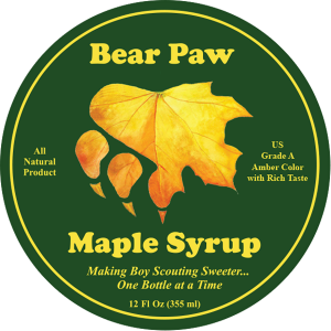 Bear Paw Sugar Bush: Maple syrup from Mountain, Wisconsin front label.