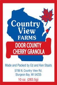 Country View Farms: Door County Cherry Granola from Sturgeon Bay, Wisconsin label.