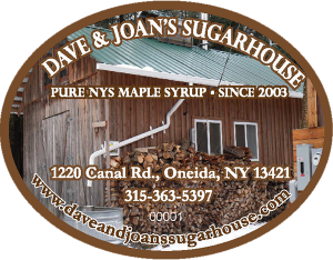 Dave & Joan's Sugarhouse Pure NYS Maple Syrup label with consecutive numbering.