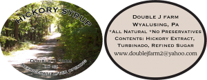 Double J Farm: Hickory Syrup from Wyalusing, Pennsylvania labels.