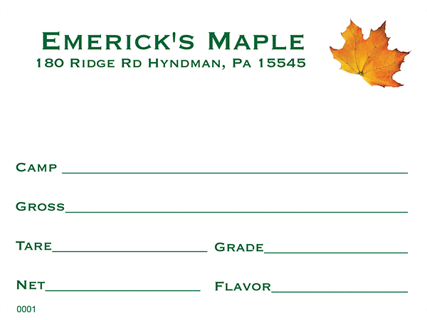 Emerick's Maple drum label with consecutive numbering.