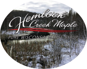 Hemlock Creek Maple: Pure Wisconsin Maple Syrup label.