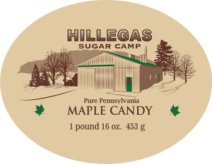Hillegas Sugar Camp: Pure Pennsylvania Maple Candy label.