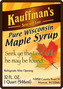 Kauffman's Pure Wisconsin Maple Syrup label.