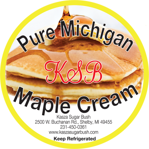 Kasza Sugar Bush (KSB): Pure Michigan Maple Cream from Shelby, Michigan label.