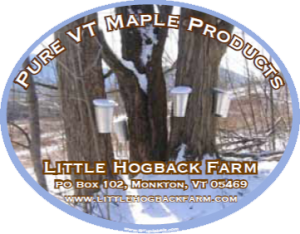 Little Hogback Farm: Pure Maple Products from Monkton, Vermont oval label.