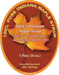 Mark's Premium Maple Syrup: 100% Pure Indiana Maple Syrup from Frederisburg, Indiana.