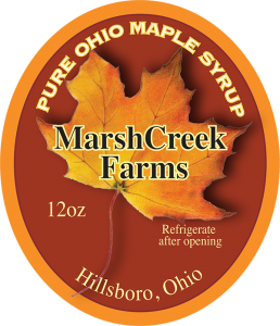 MarshCreek Farms: Pure Ohio Maple Syrup from Hillsboro, Ohio label.