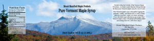 Mount Mansfield Maple Products: Pure Vermont Maple Syrup from Colchester, Vermont label.