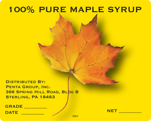 Penta Group Inc.: 100% Pure Maple Syrup from Sterling, Pennsylvania label.