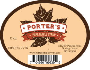 Porter's Pre Maple Syrup from Spring Green, Wisconsin label.