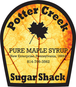 Potter Creek: Pure Maple Syrup from New Enterprise, Pennsylvania label.