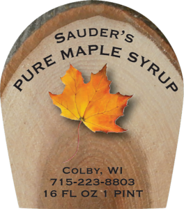 Sauder's Pure Maple Syrup from Colby, Wisconsin label.