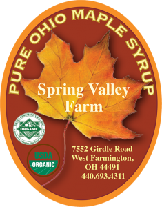 Spring Valley Farm: Pure Ohio Maple Syrup from West Farmington, Ohio label.