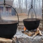 Stock syrup label background #5: Boiling Sap in Cauldron Outside