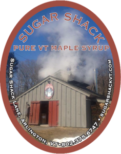 Sugar Shack: Pure VT Maple Syrup from Arlington, Vermont label.