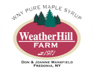 WeatherHill Farm: WNY Pure Maple Syrup from Fredonia, New York label.