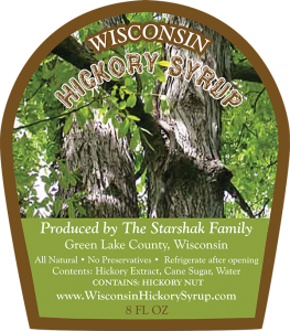 Wisconsin Hickory Syrup from Green Lake County, Wisconsin label.