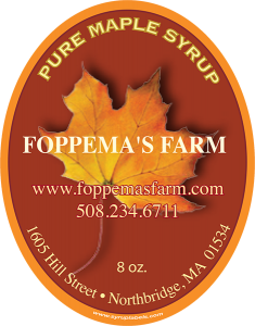 Foppema's Farm: Pure Maple Syrup from Northbridge, Massachusetts label.