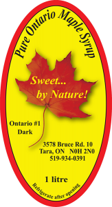 Sweet... by Nature: Pure Ontario Maple Syrup from Tara, Ontario label.