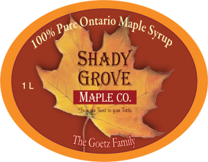 Shady Grove Maple Co.: 100% Pure Ontario Maple Syrup label.