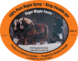 Sugar Maple Farms: Sirop d'erable pur from Ontario, Canada label.
