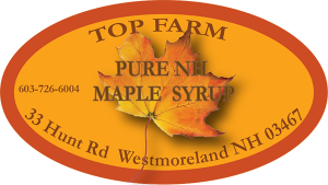 Top Farm: Pure NH Maple Syrup from Westmoreland, New Hampshire label.