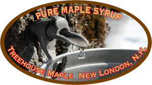 Treehouse Maple: Pure Maple Syrup from New London, New Hampshire label.
