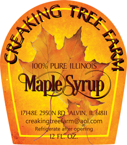 Creaking Tree Farm: 100% Pure Illinois Maple Syrup from Alvin, Illinois 61811.