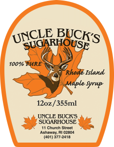 Uncle Buck's Sugarhouse: Rhode Island Maple Syrup from Ashway, Rhode Island alternate label.