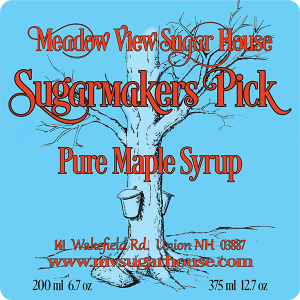 Meadow View Sugar House: Sugarmakers Pick Pure Maple Syrup label from Union, New Hampshire.