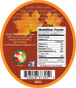 Uncle Mike's 100% Pure Wisconsin Maple Syrup Nutrition Facts Label (16 oz).