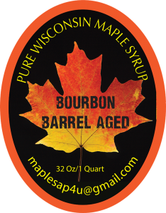 Bourbon Barrel Aged Pure Wisconsin Maple Syrup label.