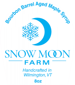Snow Moon Farm: Bourbon Barrel Aged Maple Syrup label.