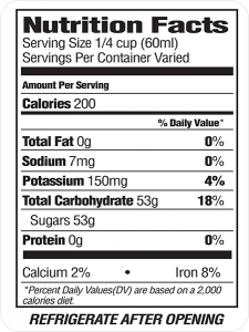 Standard Maple Syrup nutrition label.