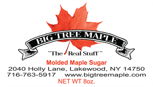 Big Tree Maple Molded Maple Sugar label from Lakewood, New York.