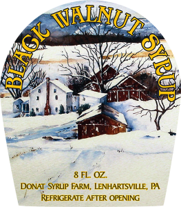 Black Walnut Syrup 8oz label from Lenhartsville, Pennsylvania.