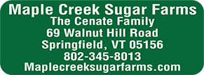 Maple Creek Sugar Farms green shiny address label.