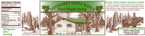 Hedmark's Maple Ridge Pure Maple Syrup 32oz wrap around label.