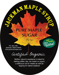 Jackman Maple Syrup Pure Maple Sugar label from Jackman, Maine.