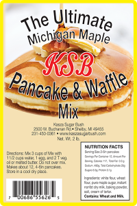 KSB Michigan Maple Pancake & Waffle Mix label from Shelby, Michigan.