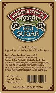 Minnesota Syrup Co. Maple Sugar 1LB Pure Maple Syrup label.