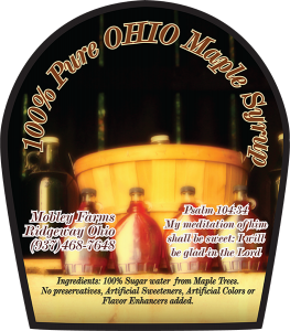 Mobley Faems 100% Pure Ohio Maple Syrup from Ridgeway, Ohio.
