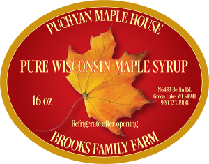 Punchyan Maple House Pure Wisconsin Maple Syrup from Green Lake, Wisconsin.