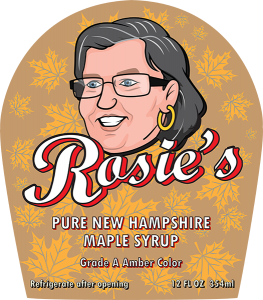 Rosie's Pure New Hampshire Maple Syrup 12 FL OZ label.