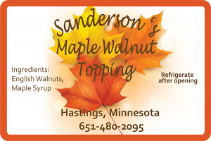Sanderson Family Pure Maple Syrup label from Hastings, Minnesota.