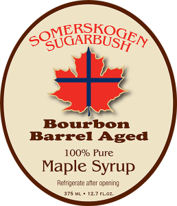 Somerskogen Sugarbush Bourbon Barrel Aged 100% Pure Maple Syrup label.