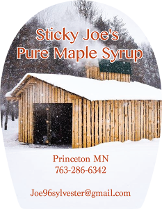 Sticky Joe's Pure Maple Syrup label from Princeton, Minnesota.