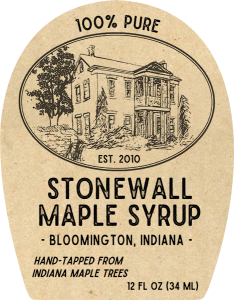 Stonewall Maple Syrup kraft paper label from Bloomington, Indiana.