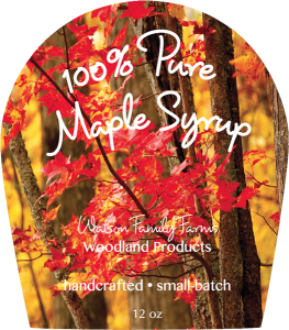 Watson Family Farms 100% Pure Maple Syrup label 12oz.